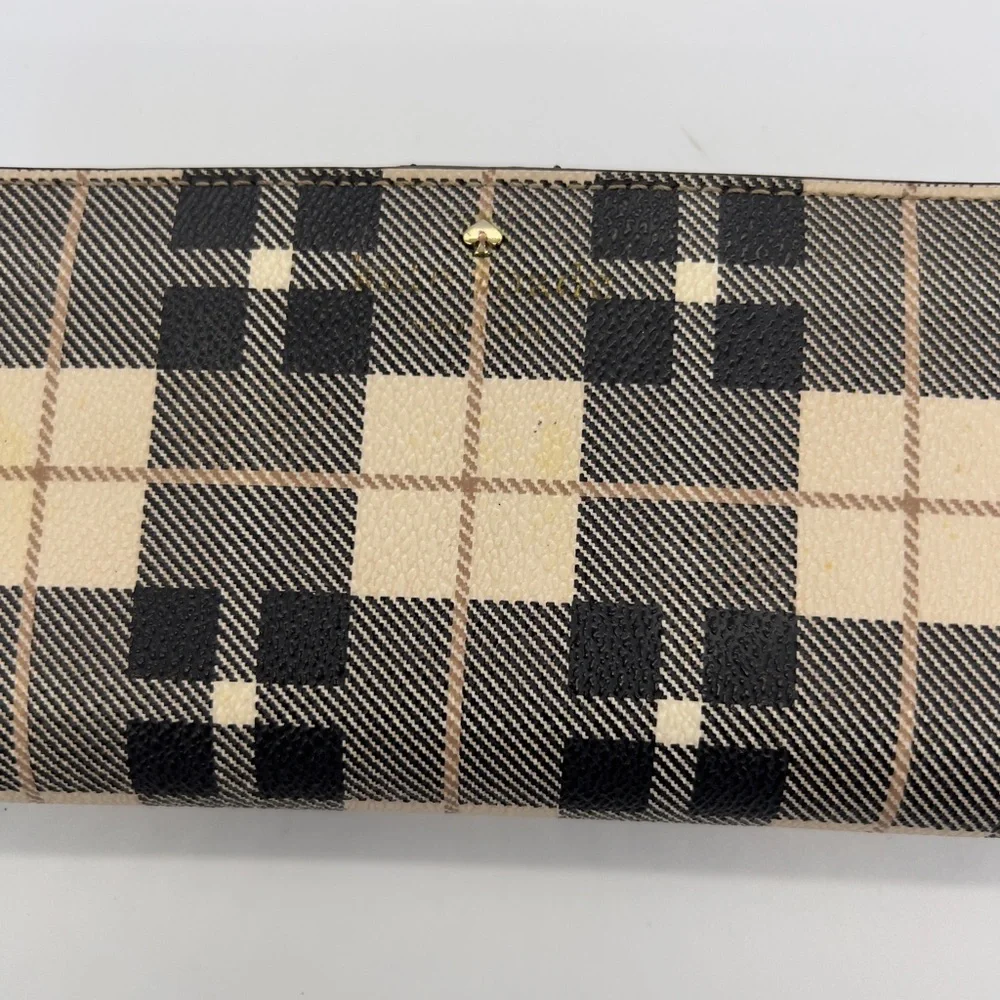 Kate Spade New York Checked Pattern Zip Wallet - Black & Cream
